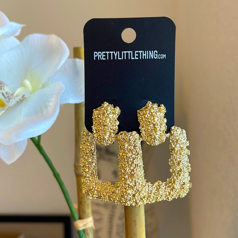 Gold Textured Square Earrings